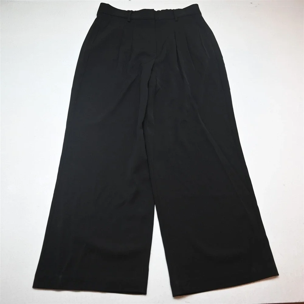 French Connection XL Black Pleated High Waist Super Wide Leg Dress Womens Pants